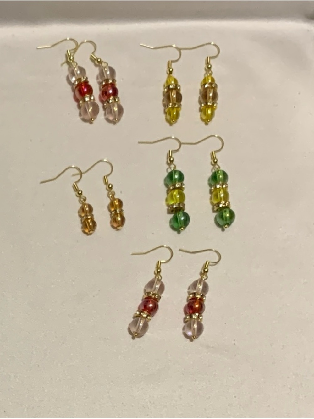 Handmade Glass Bead Drop Earrings - Multicolor 5 Pair